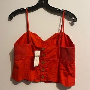 Anthropologie Maeve Scalloped Crop Top Red